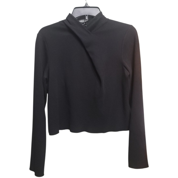 Vince Women’s Black Draped Twist Neck Long Sleeve Top Open Back Modern L - Picture 2 of 8